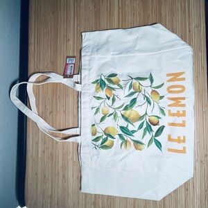 Lemon Canvas Tote by Lemon - White with Yellow and Green Print